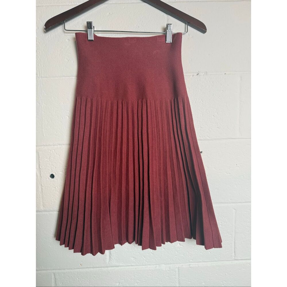 Mia Mod Mauve Heavy Knit Pleated Midi Skirt Women’s Medium Modest Stretch